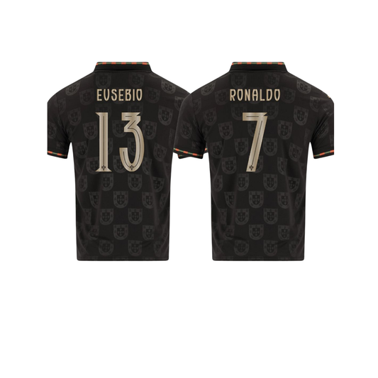 Camiseta de fan de la Copa Mundial de Portugal Pantera Negra 2026 n.º 13 Eusebio y n.º 7 Ronaldo